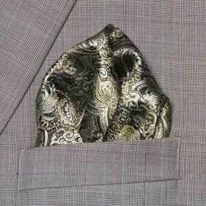 Gascoigne Pocket Square Gold White Paisley Metallic Pole
